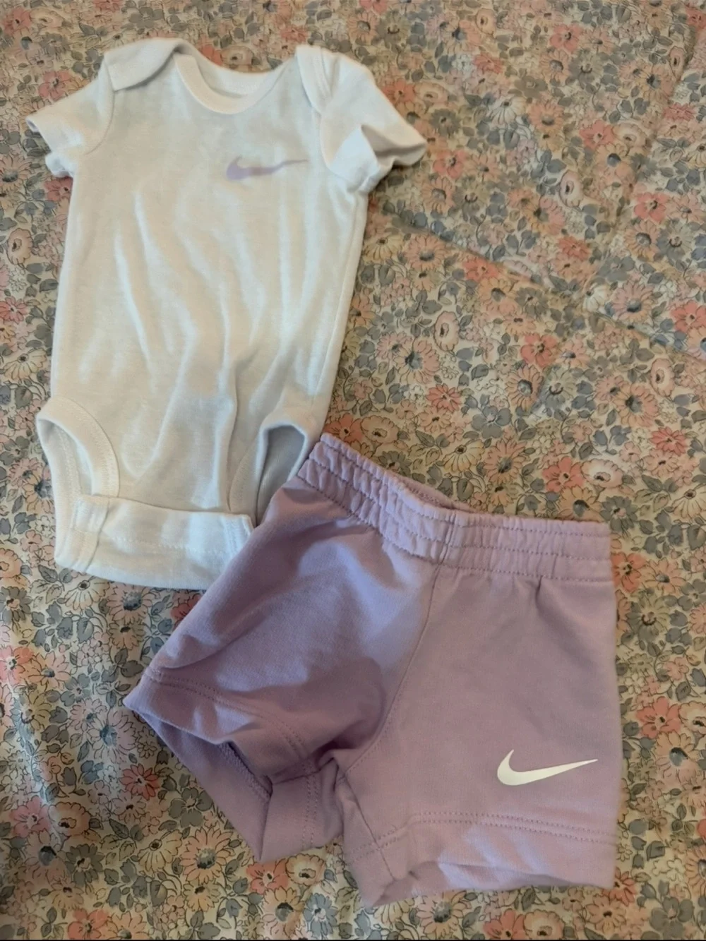 Nike White Bodysuit with Lilac Shorts Set